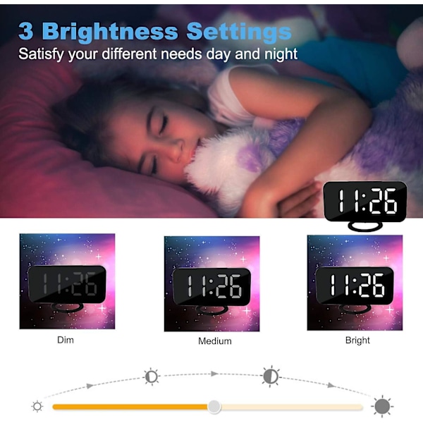 Digital väckarklocka, spegelyta LED elektroniska klockor, med USB-laddare, snooze-modell