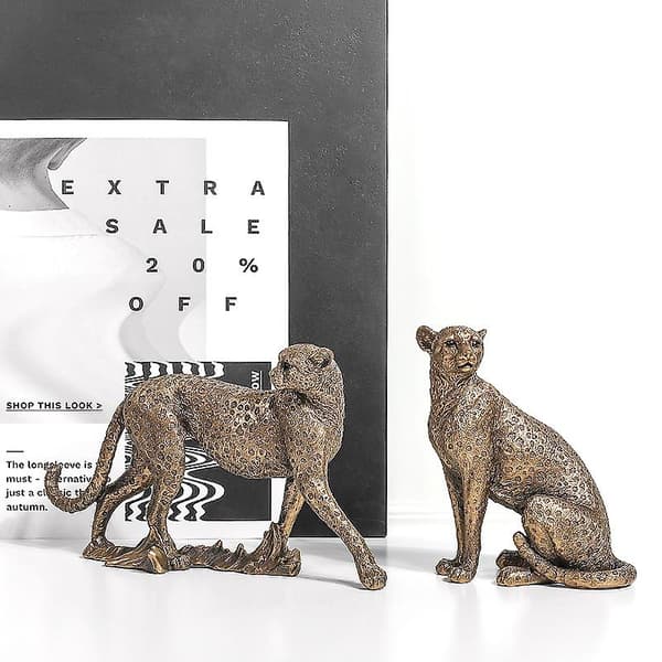 Guld Leopard Resin Statue Hjemmeskulptur Dyremodel Desktop Ornamenter（B）