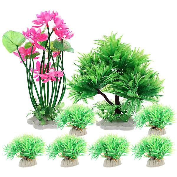 8Pcs Betta Fish Tank Plant Decoration Simulation Plant Ornament Fish Hide Accessory（5.8X5.5X19.5cm，As Shown）