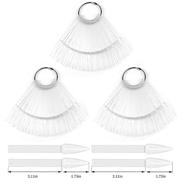120 st Nail Display Sticks, Transparent Stiletto Nail Provpinnar, Övning Nail Art Provvisning Med Metall Split Ring, Klar Display Polish Board F