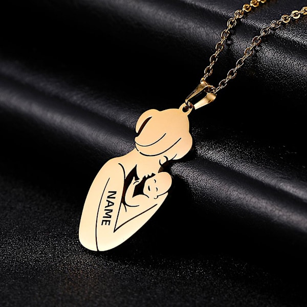 Anpassat Namn Mors Dag Halsband Personlig Anpassad Namnkedja Familj Baby Födelse Barn Mamma Gåva Rostfritt Stål Smycken (mamma och baby-2, Silver)