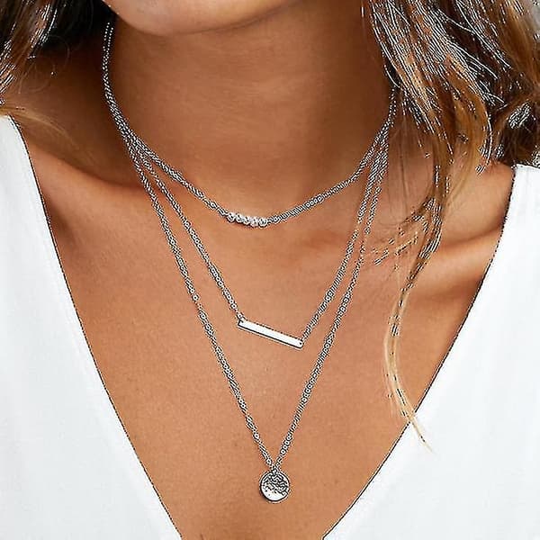 Fint Lager-på-lager Halsband, Multilager Bar Disc Halsband för Kvinnor