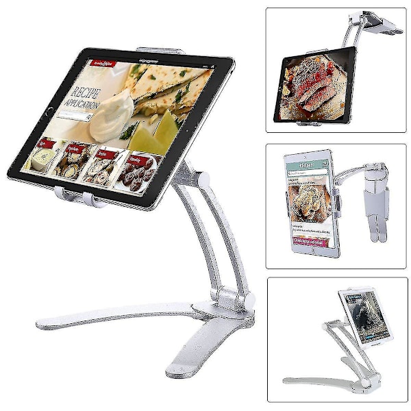 Säädettävä tablet-teline työpöydälle/seinälle, alumiininen keittiötabletin teline iPad 2018/iPadille