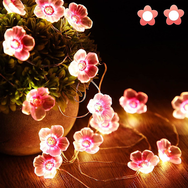 Ljus med 40 rosa LED-lampor i form av körsbärsblommor, USB- och batteridriven, för jul, flickrum, sovrum