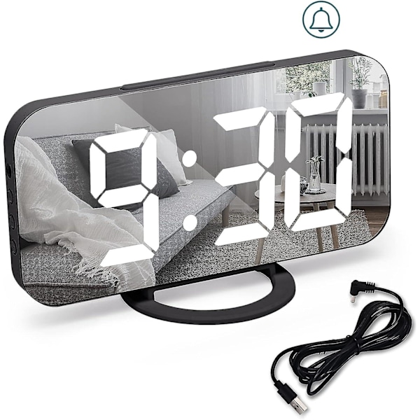 Dww-Large Digital Clock - Black, LED Electric Alarm Clock, Alarm Clock, Snooze, 3 Dimming Modes, Mains Powered Bedside Alarm Clock, Bedside Clock