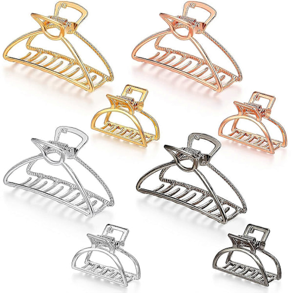 Set med 8 Metallhårklämmor inklusive små 1,57 tum halkfria hårklämmor, 3 tum stora metallhårklämmor (Silver, Guld, Roséguld, Svart) -