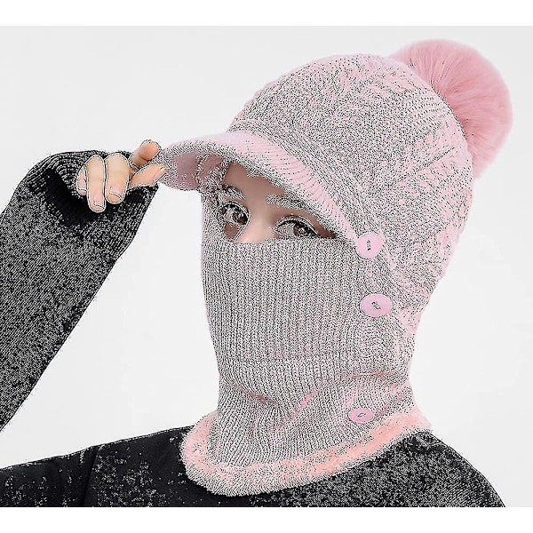 Dame Én Stykke Slouchy Fleece Hue Halstørklæde Maske Varm Vinter Strikket Hue