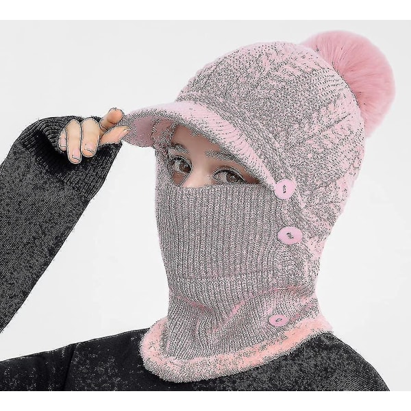 Kvinnors Enfärgade Slouchy Fleece Mössa Halsduk Mask Varm Vinter Stickad Mössa