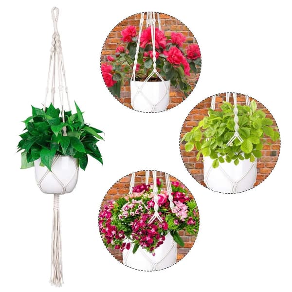 Hängande blomkorgar, set med 2 macrame hängande blomkorgar, bomullsrep, 105 cm—