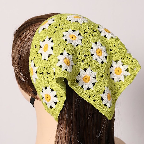 Blomsterheklede bandanaer for kvinner, strikket hodetørkle, nydelig frisyreverktøy (grønn)
