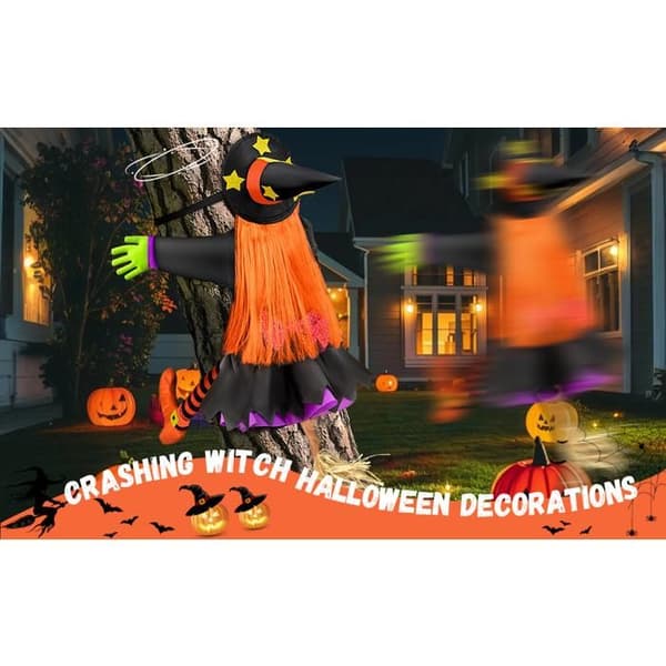 Flyvende Heks Halloween Dekoration - WINLLINEE - 100 cm - Til have - Til træstammer - Til hus - Til dør