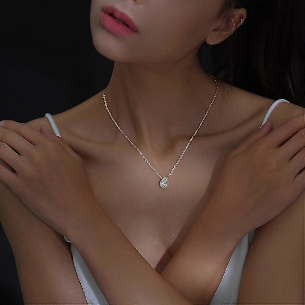 Badu 18K Guld Ädelsten 7x10mm Droppformad Halsband Dam Enkel Cubic Zirconia Smycken Mors Dag A (blå droppform)