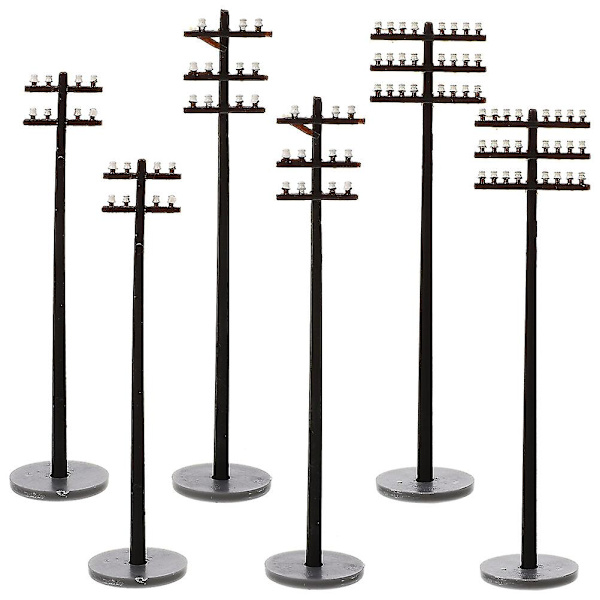 6 st miniatyr tågkonstruktion telegrafstolpar sandbordsscen telegrafstolpar（16,1X5CM, som visas）