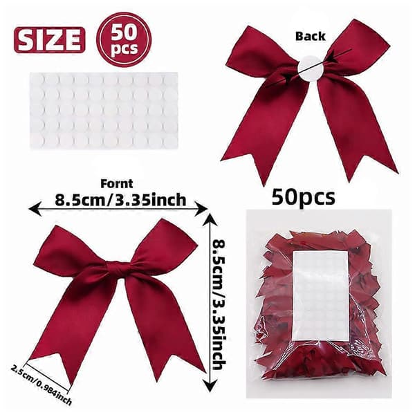 Satinrosetter med självhäftande prickar, förknutna i polyester för presentinslagning, presentaskar, bröllopsinbjudningar och pyssel Wine red