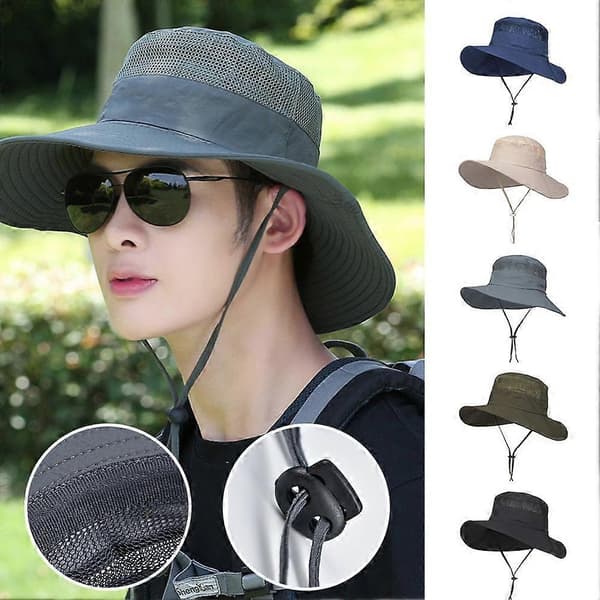 Solhatt med brett brätte för män, solskyddshatt för utomhusbruk, sommarhatt gray