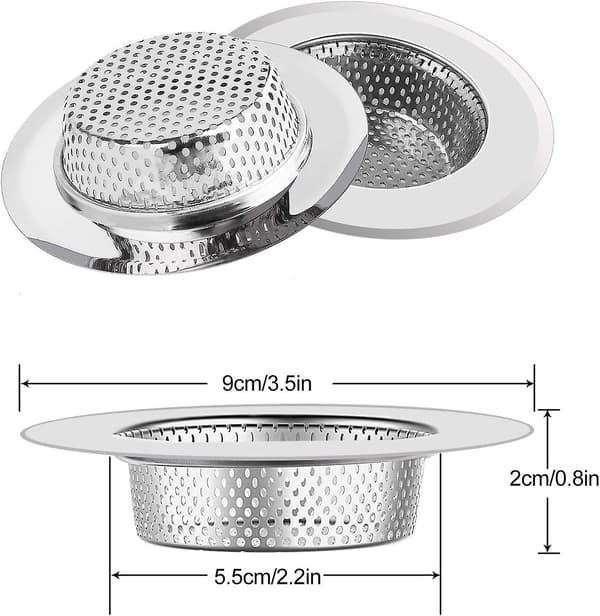 Køkkenvask si rustfrit stål afløbssi holdbar anti-tilstopning vask afløbssi, 9 cm diameter 2 stk LRITDER