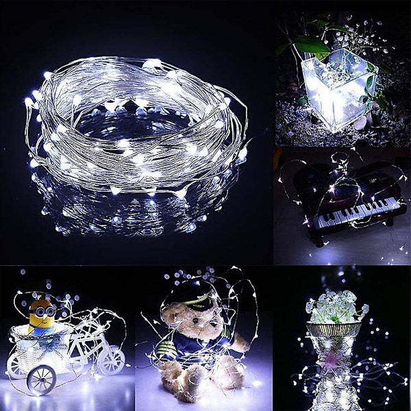 Solcellslingor, utomhus solcellslingor med 100 LED-lampor 33 fot silvertråd 8 lägen vattentäta för utomhusfest bröllop uteplats L
