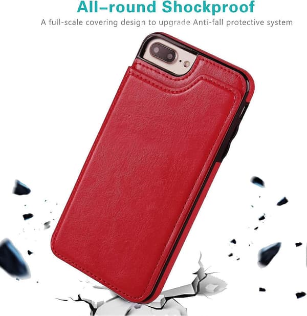 iPhone 7 Plus iPhone 8 Plus Plånboksfodral med Kortfack, Premium PU-Läder Stativ Kortfack, Dubbel Magnetisk Spänne och Hållbart Stötsäkert Co