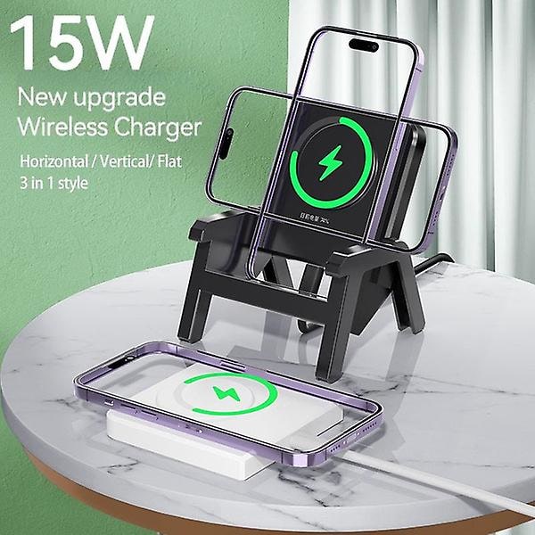 Stol Design Mobiltelefonholder Stativ 15w Trådløs Telefonoplader Med Forstærker