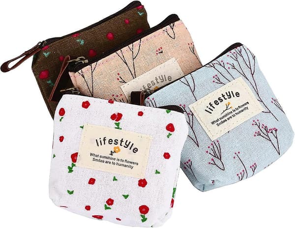 Söt Blommig Canvas Myntplånbok Liten Blixtlåsficka Väska Plånbok av , 4-pack