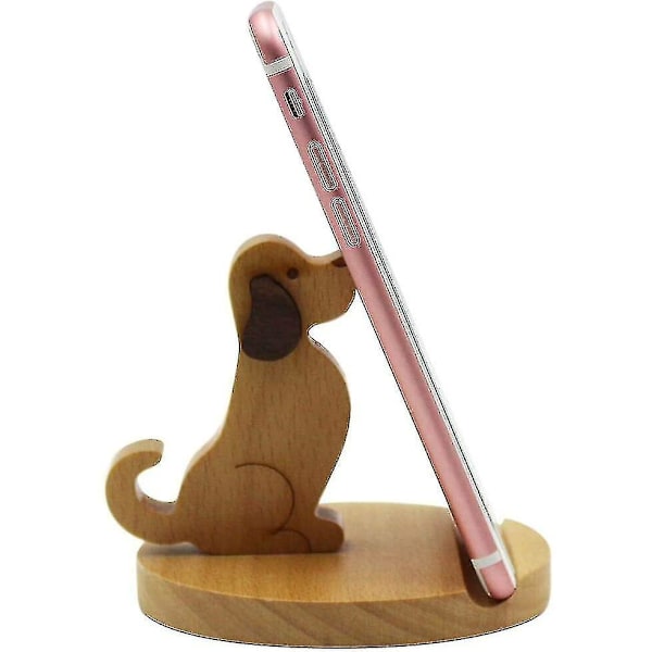 Söt hund mobiltelefonhållare stativ, trä smartphone skrivbordshållare (xiatian)
