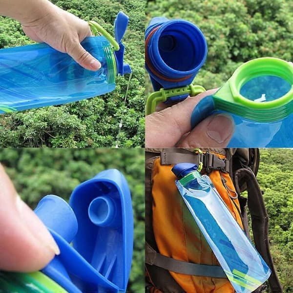 700ML Vikbara Vattenflaskor Set om 3 med CE, ROHS Certifikat, FLYING_WE Vikbar Flexibel Återanvändbar Vattenflaska för Vandring, Äventyr, Resor