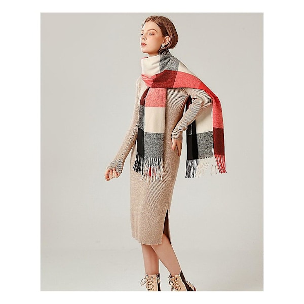 Kvinners skjerf vinter lang myk varm tartan sjekk wraps ull spinning dusk pashmina sjal stjålet skjerf damer, rød
