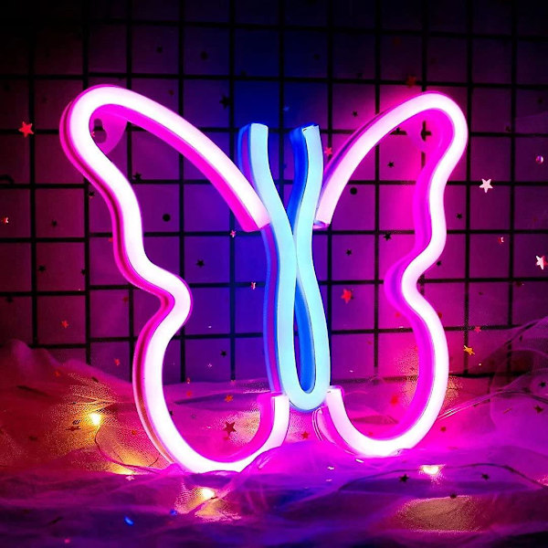 Almi Butterfly Neon Skilte Lys Til Soveværelse Vægindretning. Usb Eller Batteri Led Neon Natlys Gave