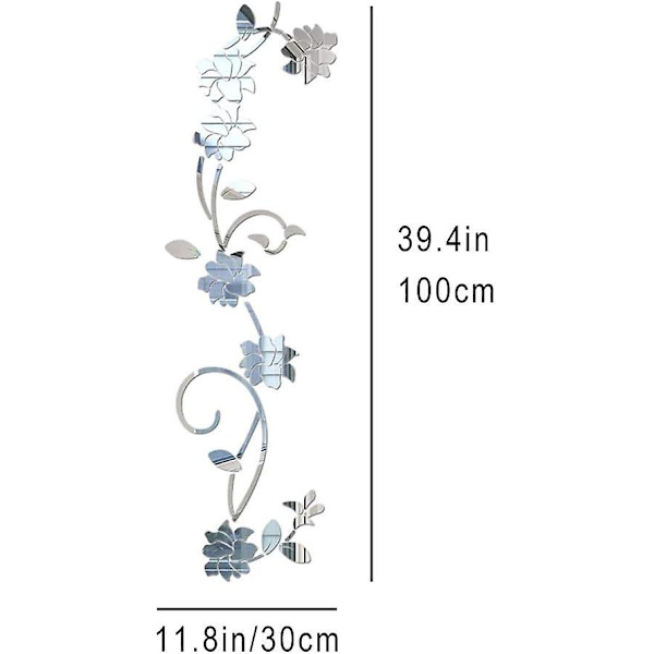 Blomsterranke Akryl Spejl Vægklistermærker, Elegant Spejl Indstilling Vægklistermærke, Klæbrig Væg Spejl Vægindretning Til Hjem Stue Soveværelse Indretning, Sølv
