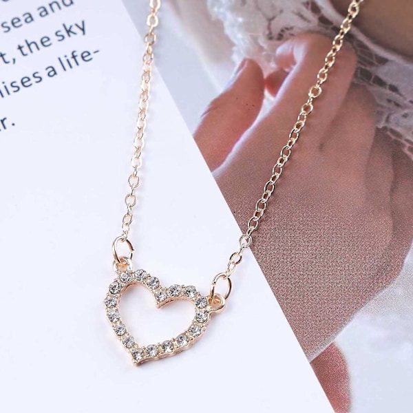 DWW-Crystal Heart Halskjede Gull Cz Hjerte Anheng Halskjede Hjerte Halskjede