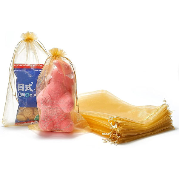 50 stk. 8 x 12 tommer gennemsigtig organza gavepose med snøre til smykker, fest og bryllup