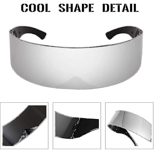 80-talls Futuristisk Visor Cyber Solbriller Menn Kvinner Futuristisk Punk Stil Cosplay（Sølv）