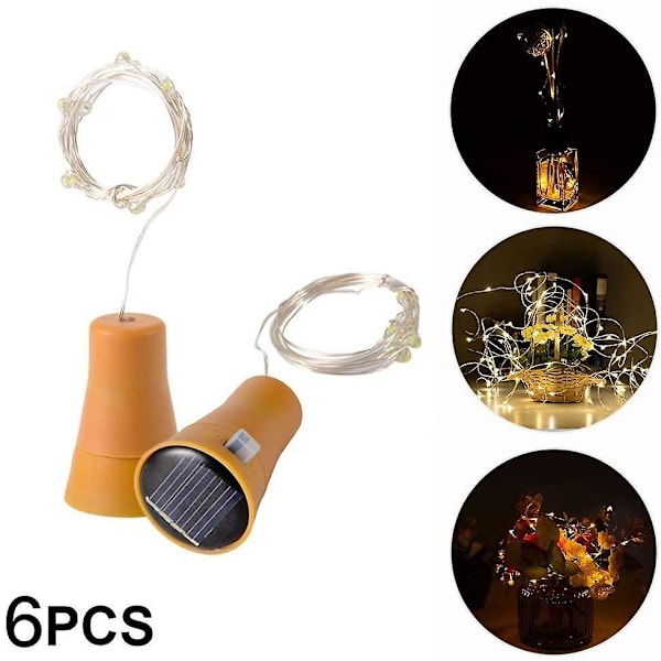 6-pack solcells LED-flaskkapsféljus 1m 10 LED koppartrådsdekorationsljus
