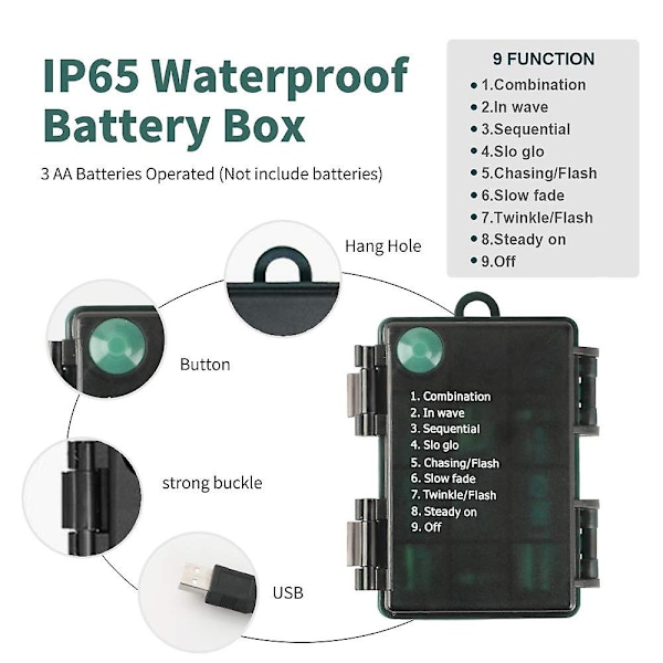 Grønne praktiske julelys 33ft 100 Led batteridrevne lyskæder med timerhukommelsesfunktion Usb eller batteridrevne vandtætte lyskæder til indendørs