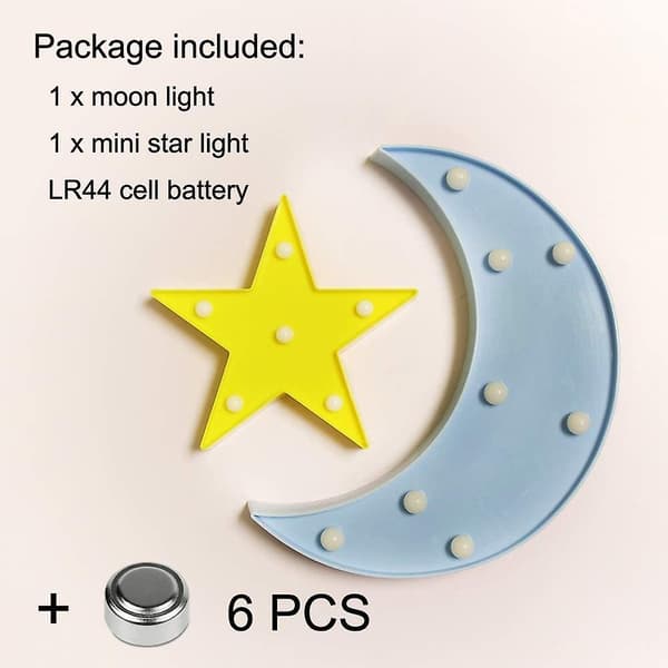 Vacker måne och stjärna batteridriven LED-nattlampa för barnrum.