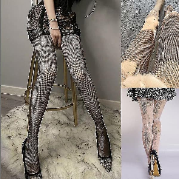 Kvinder Rhinest Net Strømpebukser Hul Ud Mesh Sheer Glitter Strømpebukser
