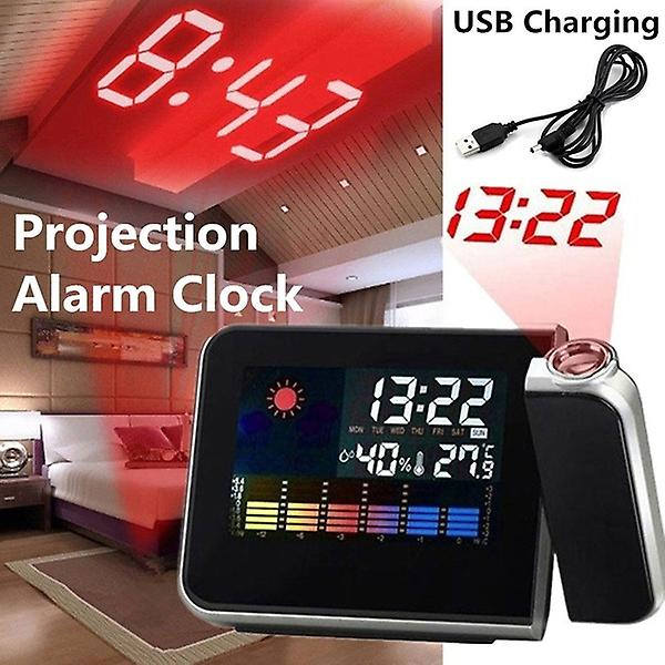 Hemprojektionsklocka 180 rotera digital väder LCD snooze väckarklocka färgskärm display LED bakgrundsbelysning väggprojektionsklockabc B