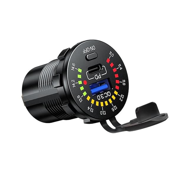 Biloplader Oplader Bil Qc3.0 Usb Type C Hurtigoplader Voltmeter Led-afbryder