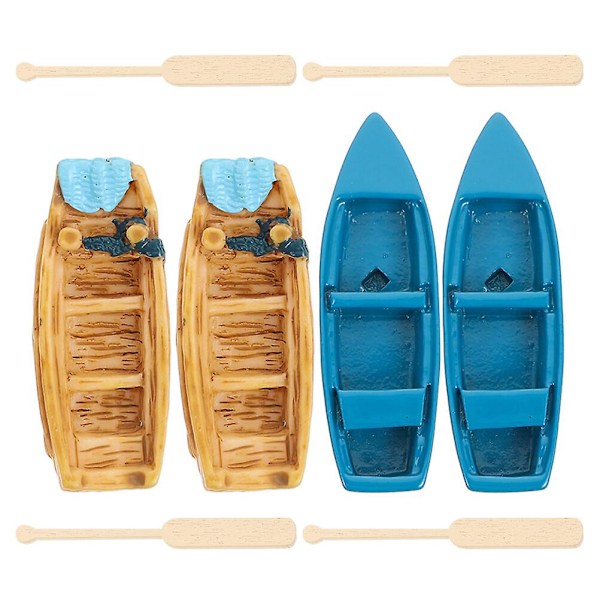 1 set miniatyr båt prydnad miniatyr strand båt paddel dockhus tillbehör（6.20X2.00X1.20CM，Som visas）