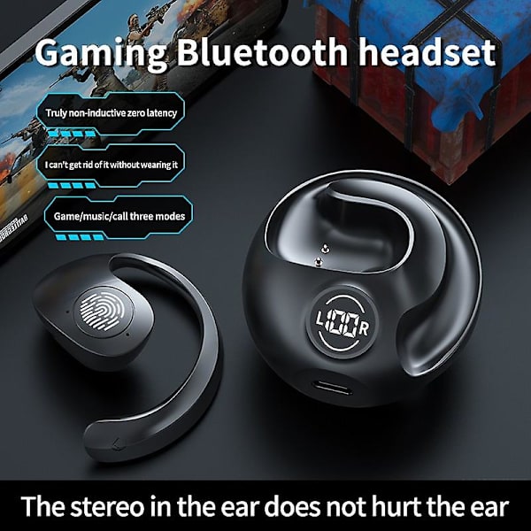 Bluetooth 5.3 -kuulokkeet Ows Sport Ear Hook -kuulokemikrofoni Stereoääni Musiikkipeli Led-näyttö Kuulokkeet