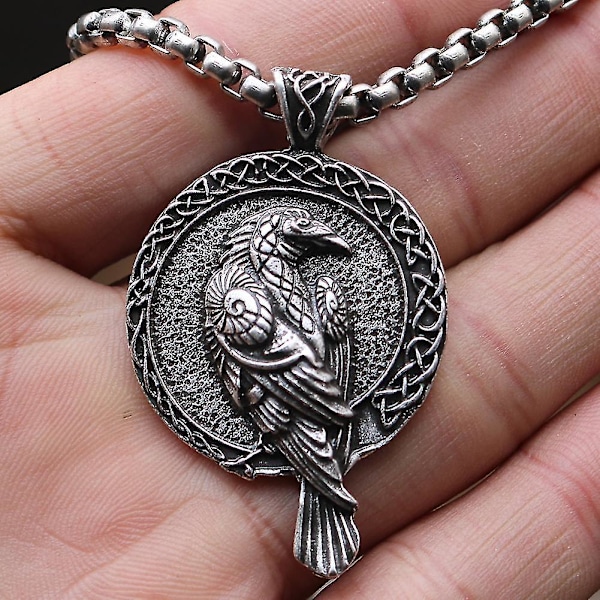 Men Norses Viking Odin Crow Sign Pendant Blackbirds Celtics Necklace For Neck Decoration（Silver）