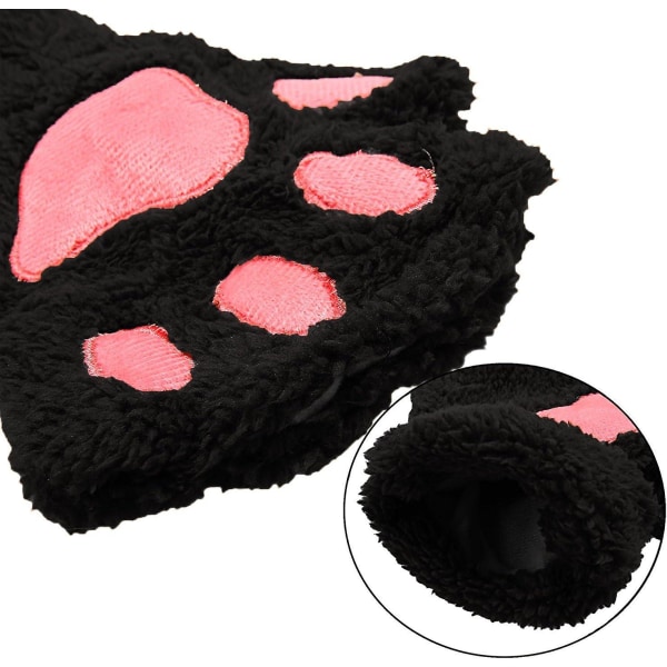 Kvinnor Bear Plysch Cat Paw Claw Glove Mjuka vinterhandskar Fingerlösa handskar (svarta)