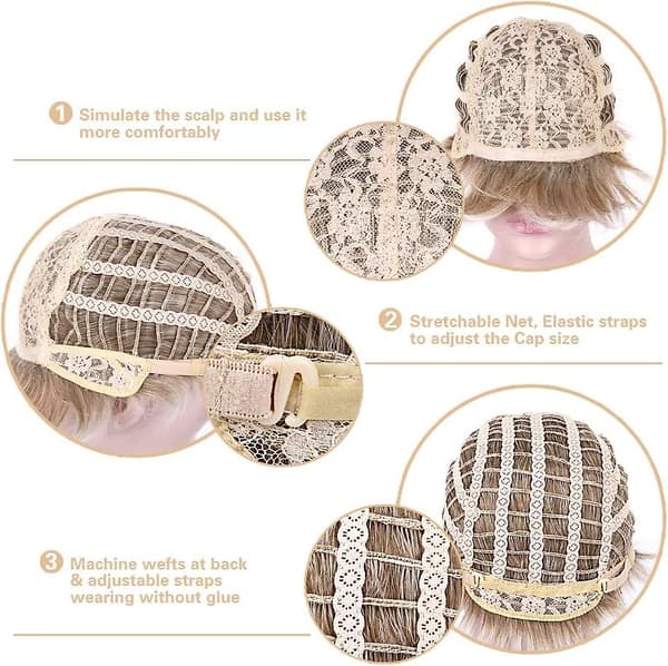 Kort blond Pixie Cut Parykker for kvinner Fluffy Layer Lowlight med Acsergery Root Stretch Gave