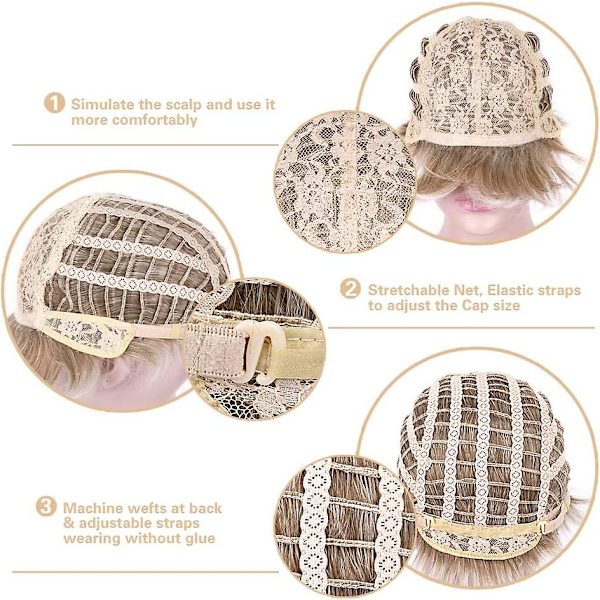 Kort blond Pixie Cut Parykker til kvinder Fluffy Lag Lowlight Med Acsergery Rod Stretch Gave