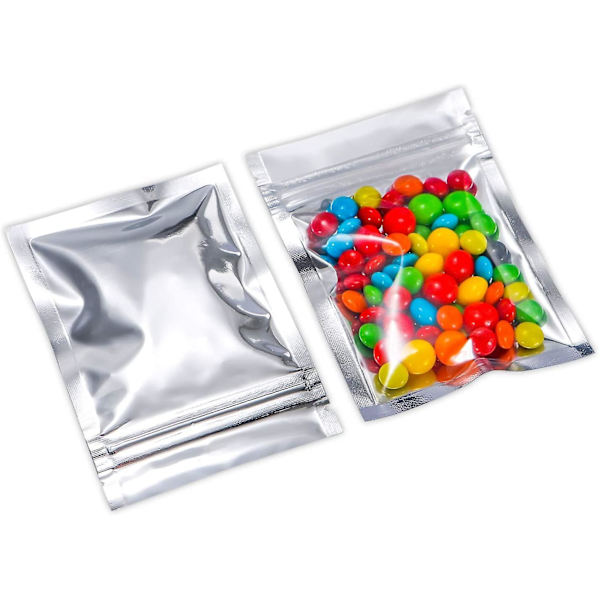 3,2 x 4,3 tum Mylar-påsar Återförslutningsbara Små Folie-påsar För Matförvaring Transparent Silver Plast Blixtlås Förpackningsväska Godis Smycken Läppglans Prov P
