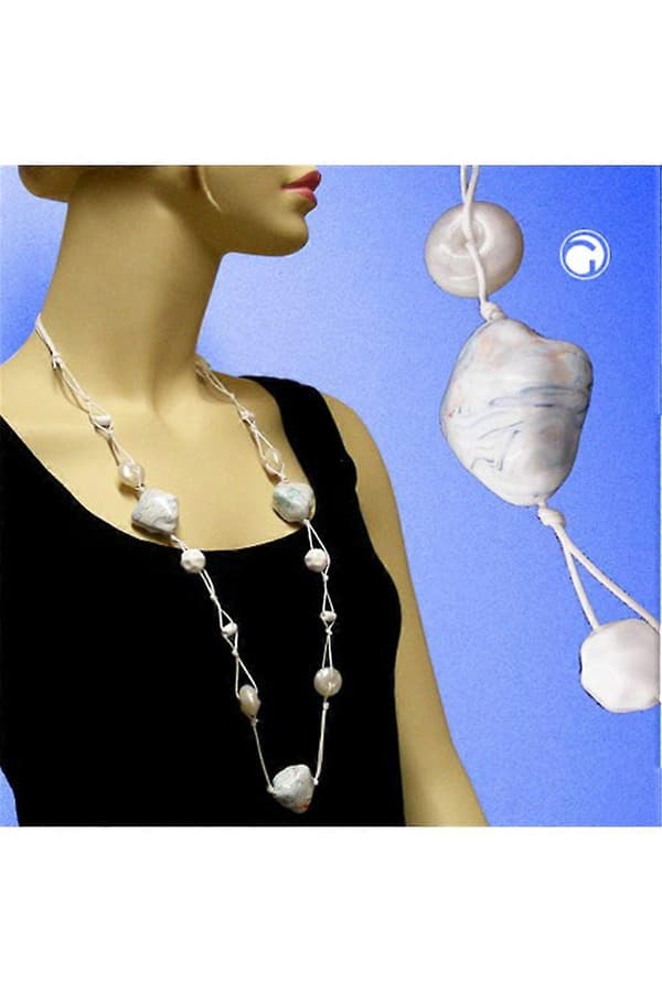 Halsband 3 Pärlor Vit-blå-turkos 100cm - Gl02334