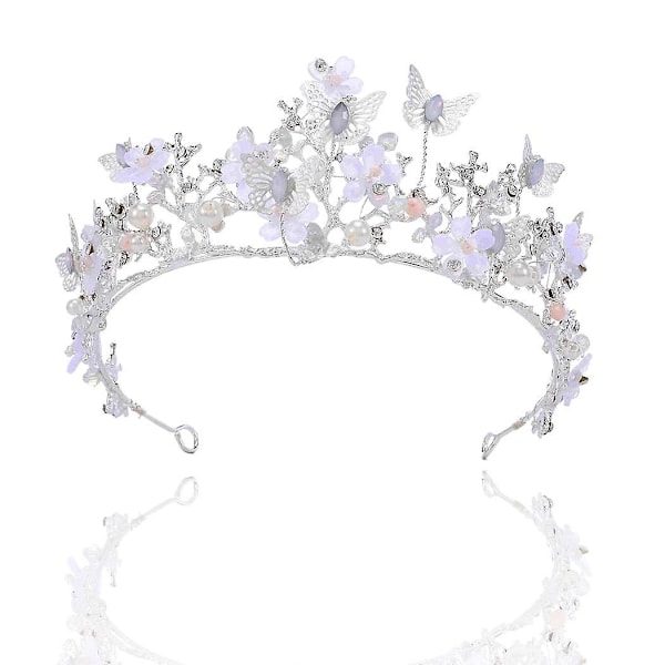 Butterfly Crown for Women Silver Crystal Queen Tiaras and Crowns Royal Rhinestone Wedding Pricess Crown Prom Hair Accessories for Brides,WZ-1517