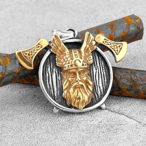 Nordisk 316L Viking Rustfrit Stål Berserker Rune Stridsøkse Halskæde Vedhæng Mænds Street Rock Smykker Tilbehør Mandlige BFF Gave（Sølv）
