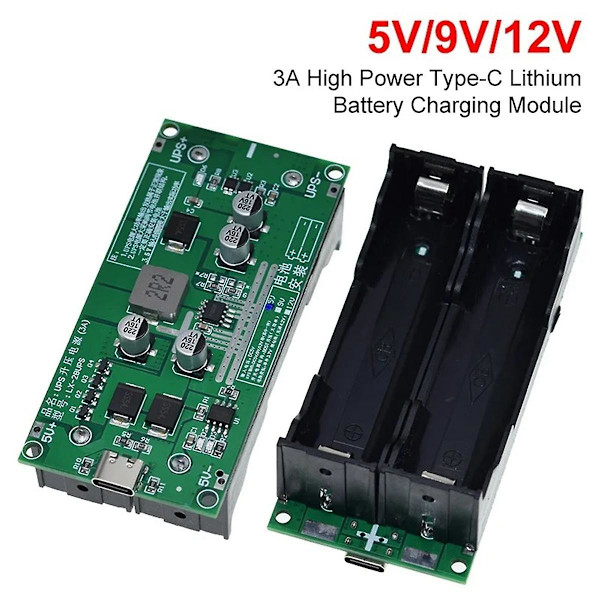Typ-C 15W 3A 18650 litiumbatteriladdare modul DC-DC steg upp booster snabbladdning UPS strömkälla omvandlare 12V (grön svart)