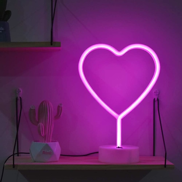 Rosa Hjärta Neonljusskylt Batteri&usb Drivna Led Neon Bordslampor Kärlek Hjärta
